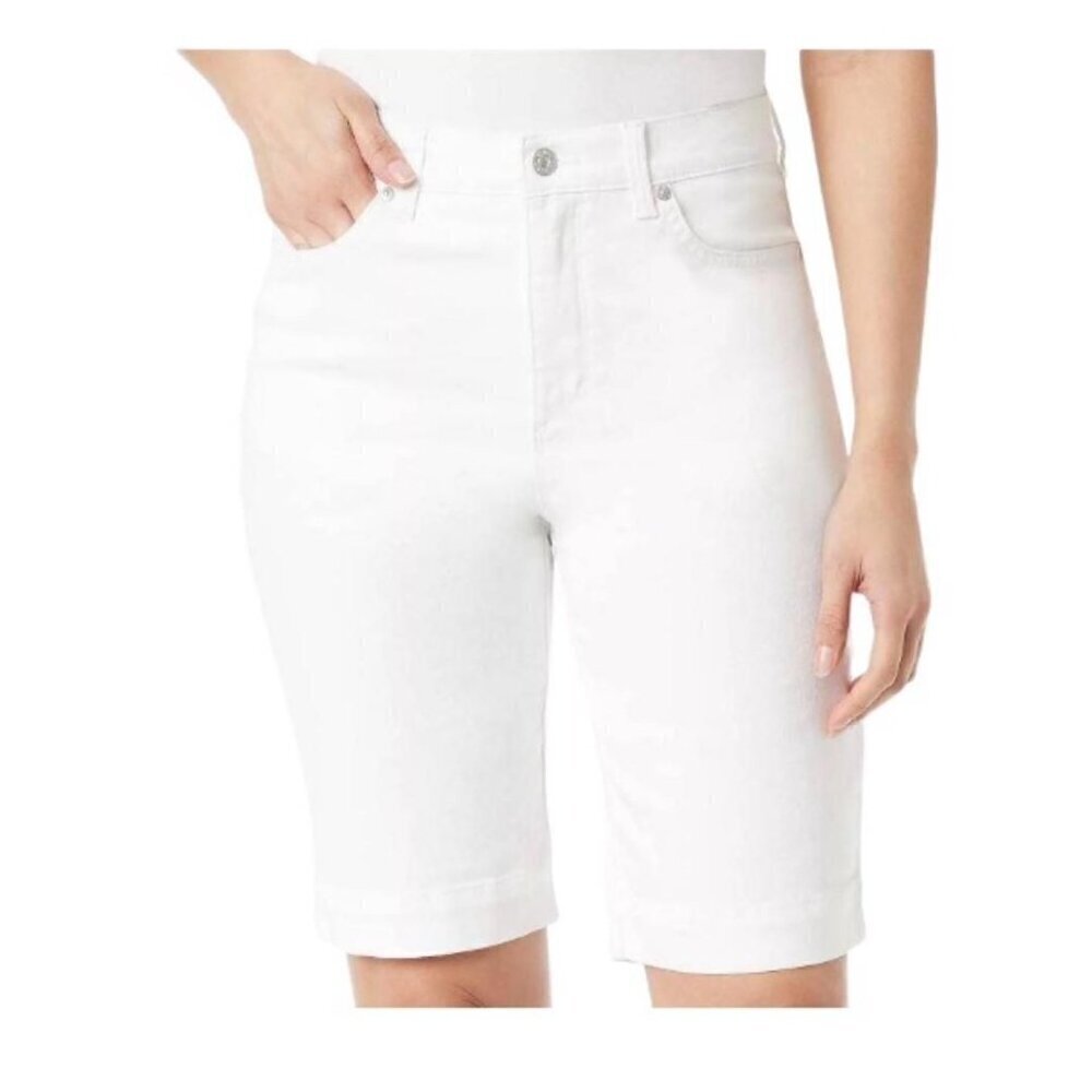 Gloria Vanderbilt Womens White High Rise Amanda Bermuda Jean Shorts Sz 12 New